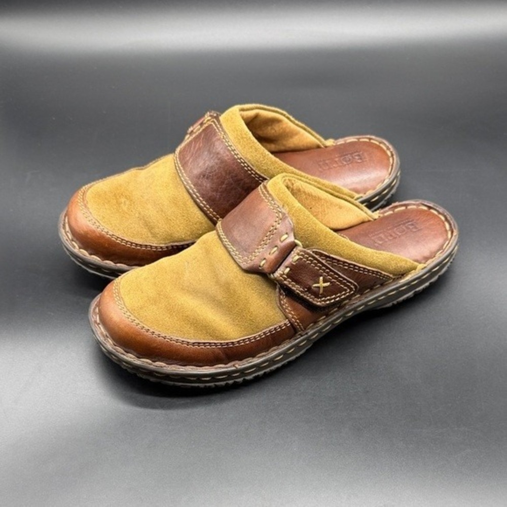 Born W72042 Womens Brown Mustard Leather Suede Mules Clogs Shoes 7 M Handcrafted